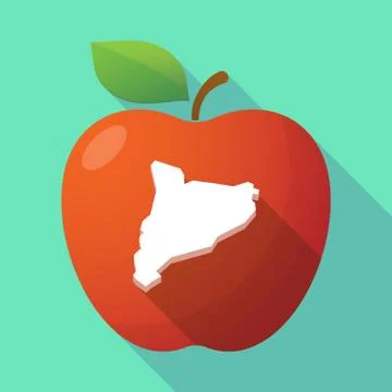 Long shadow red apple icon with  the map of Catalonia Stock Illustration