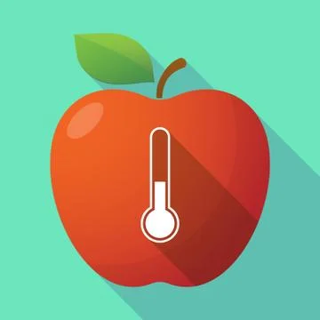 Long shadow red apple icon with  a thermometer icon Stock Illustration