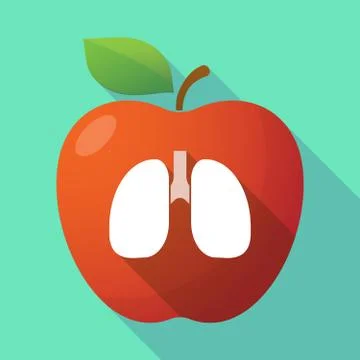 Long shadow red apple icon with  a healthy human lung icon イラスト素材