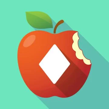 Long shadow red apple icon with  the  diamond  poker playing card sign Stock Illustration