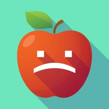 Long shadow red apple with a sad text face Stock Illustration