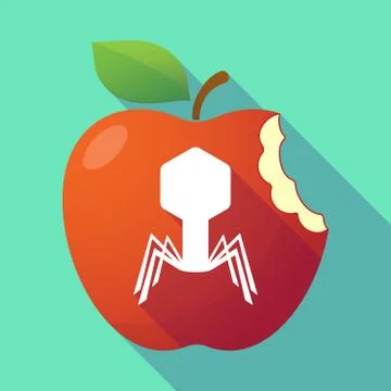 Long shadow red apple with a virus Stock Illustration