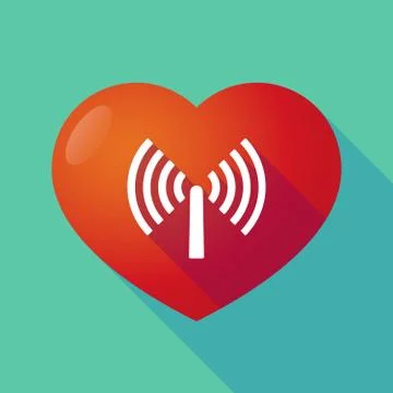 Long shadow red heart with  an antenna Stock Illustration