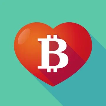 Long shadow red heart with  a bit coin sign Stock Illustration