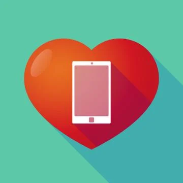 Long shadow red heart with  a smart phone Stock Illustration