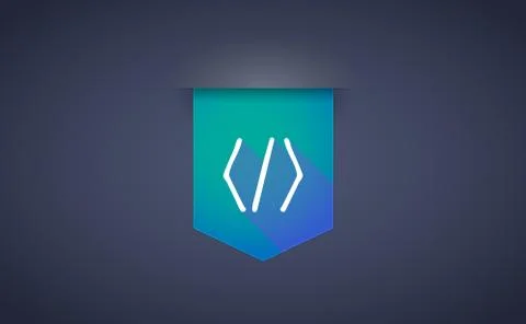 Long shadow ribbon icon with a code sign Stock Illustration