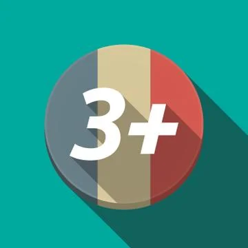 Long shadow  round button with    the text 3+ Stock Illustration