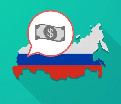 Long shadow Russia map with a dollar bank note Stock Illustration