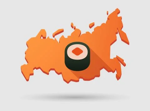 Long shadow russia map icon with a sushi Stock Illustration