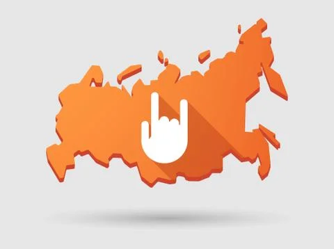 Long shadow russia map icon with a hand 스톡 일러스트
