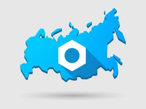 Long shadow russia map icon with a nut 스톡 일러스트