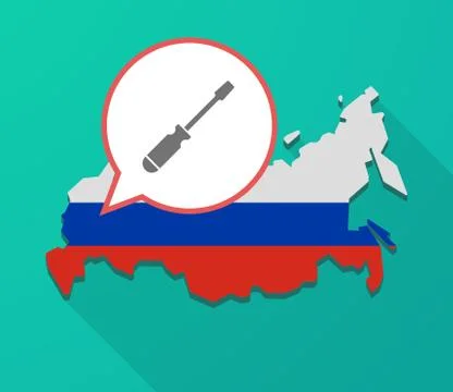 Long shadow Russia map with a screwdriver Stock Illustration