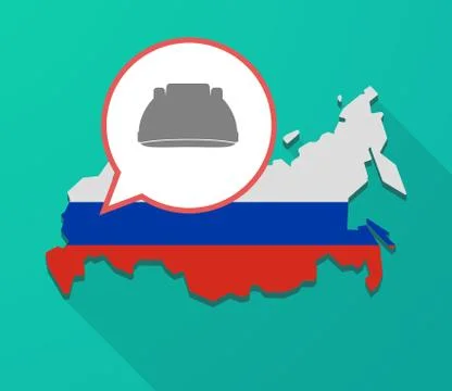 Long shadow Russia map with a work helmet Stock Illustration