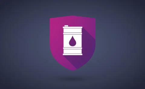 Long shadow shield icon with a barrel of oil Stock Illustration