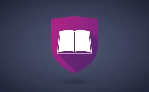 Long shadow shield icon with a book Stock Illustration