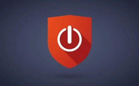 Long shadow shield icon with  an off button Stock Illustration