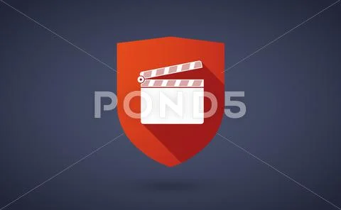 Long shadow shield icon with a clapperboard Stock Illustration