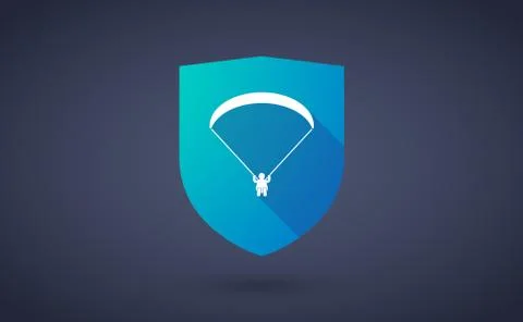 Long shadow shield icon with  a paraglider Illustrazione stock