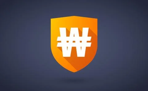 Long shadow shield icon with a won currency sign Stock Illustration