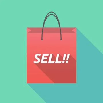 Long shadow shopping bag with    the text SELL!! Illustration