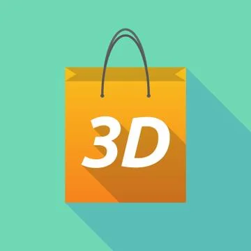 Long shadow shopping bag with    the text 3D Illustration