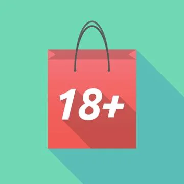 Long shadow shopping bag with    the text 18+ Illustration