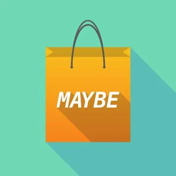 Long shadow shopping bag with    the text MAYBE Illustration