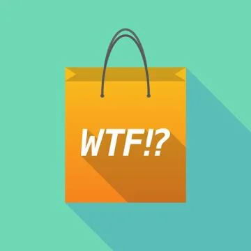 Long shadow shopping bag with    the text WTF!? Illustration