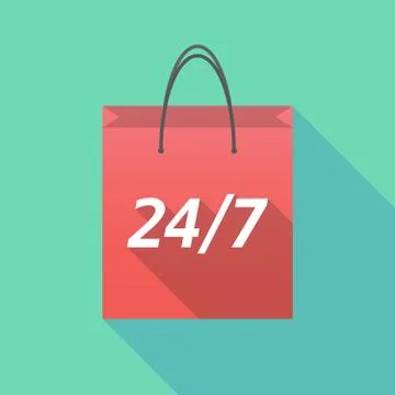 Long shadow shopping bag with    the text 24/7 Illustration