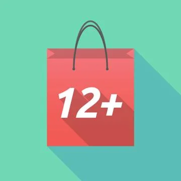 Long shadow shopping bag with    the text 12+ Illustration