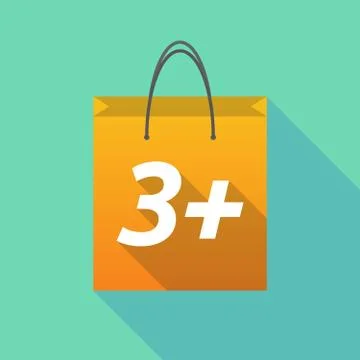 Long shadow shopping bag with    the text 3+ Illustration