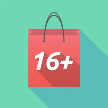 Long shadow shopping bag with    the text 16+ Illustration