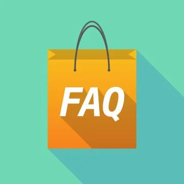 Long shadow shopping bag with    the text FAQ Illustration
