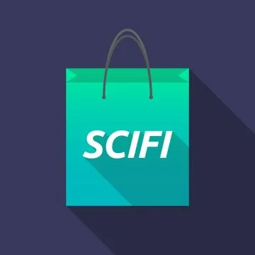 Long shadow shopping bag with    the text SCIFI Illustration