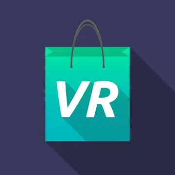 Long shadow shopping bag with    the virtual reality acronym VR Illustration