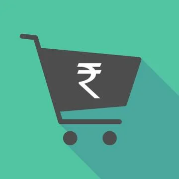 Long shadow  shopping cart with a rupee sign Ilustración de archivo