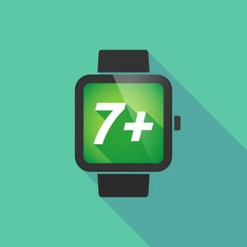 Long shadow smart watch with    the text 7+ Stock Illustration