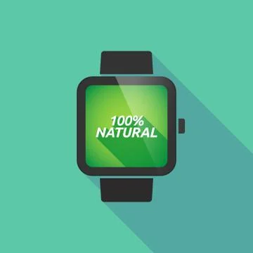 Long shadow smart watch with    the text 100% NATURAL Stock Illustration