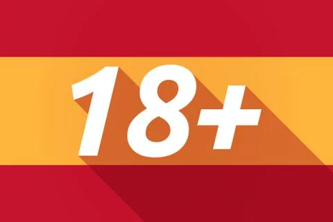 Long shadow Spain flag with    the text 18+ Stock Illustration