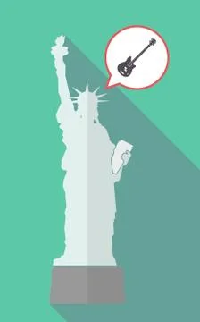 Long shadow statue of liberty with  a four string electric bass guitar Stockillustratie