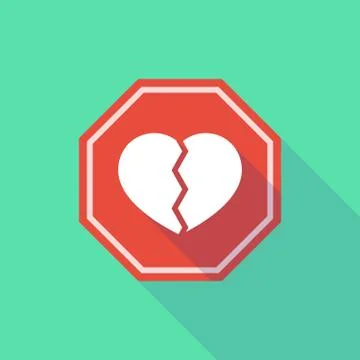 Long shadow stop signal with a broken heart Stock Illustration
