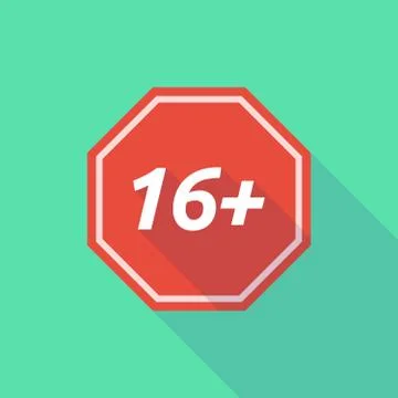 Long shadow stop signal with    the text 16+ Stock Illustration