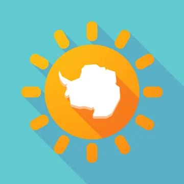 Long shadow sun with  the map of  Antarctica Stock Illustration