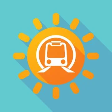 Long shadow sun with  a subway train icon Stock Illustration