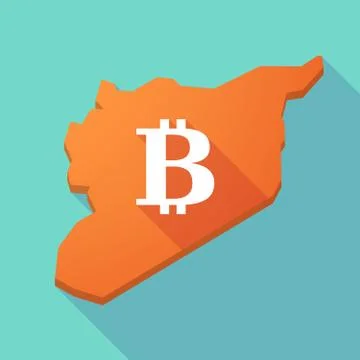 Long shadow Syria map with a bit coin sign Stock Illustration
