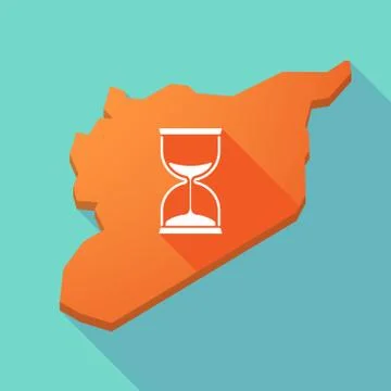 Long shadow Syria map with a sand clock Stock Illustration
