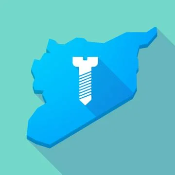 Long shadow Syria map with a screw Ilustración de archivo