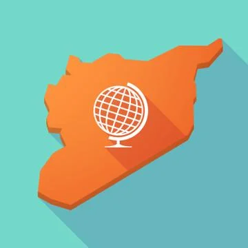 Long shadow Syria map with  a table world globe Illustrazione stock