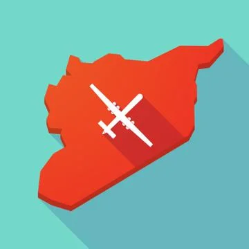 Long shadow Syria map with a war drone Stock Illustration