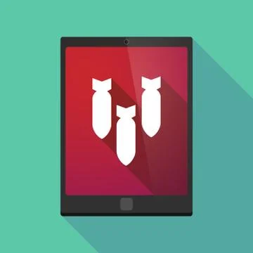 Long shadow tablet pc icon with three bombs falling Stock-Illustration